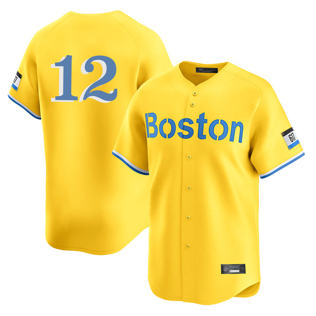 Kooe B.Red Sox #12 Connor Wong Player Yellow Limited Home Game Stitched Jerseys