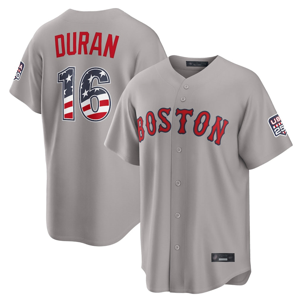 Kooe B.Red Sox #16 Jarren Duran Player Gray Road USA 250 Fourth of July Home Game Stitched Jerseys