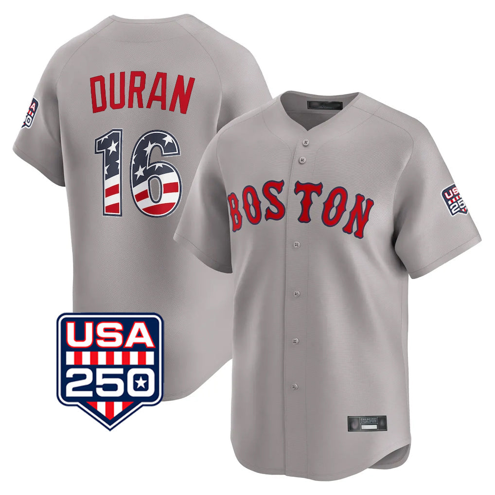 Kooe B.Red Sox #16 Jarren Duran Player Gray Road USA 250 Fourth of July Limited Home Game Stitched Jerseys
