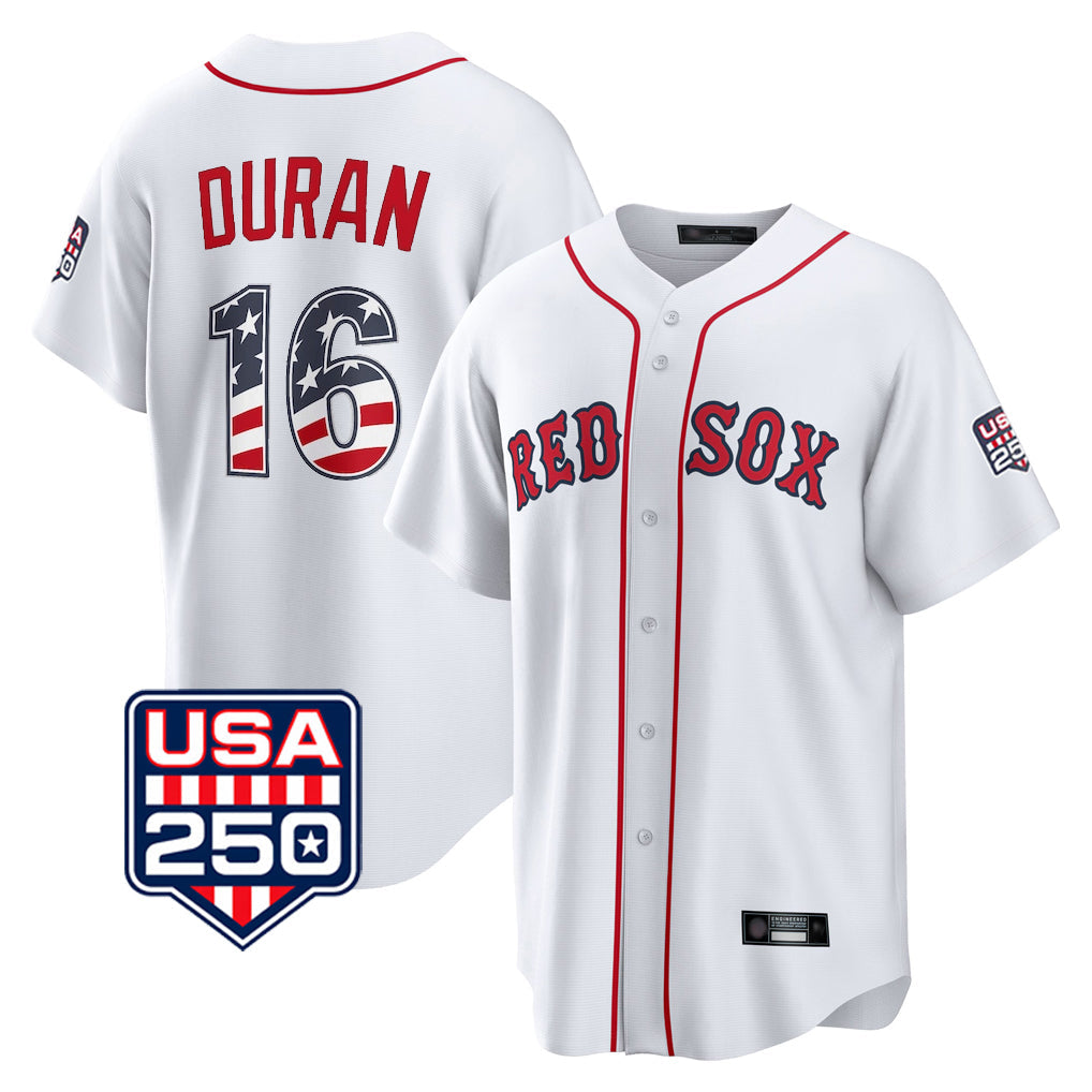 Kooe B.Red Sox #16 Jarren Duran Player White USA 250 Fourth of July Home Game Stitched Jerseys