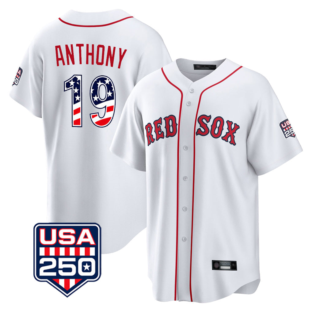 Kooe B.Red Sox #19 Roman Anthony Player White USA 250 Fourth of July Home Game Stitched Jerseys