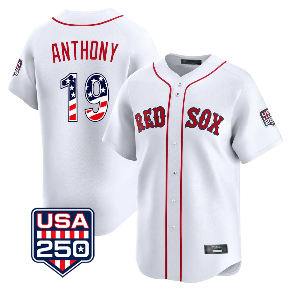 Kooe B.Red Sox #19 Roman Anthony Player White USA 250 Fourth of July Limited Home Game Stitched Jerseys
