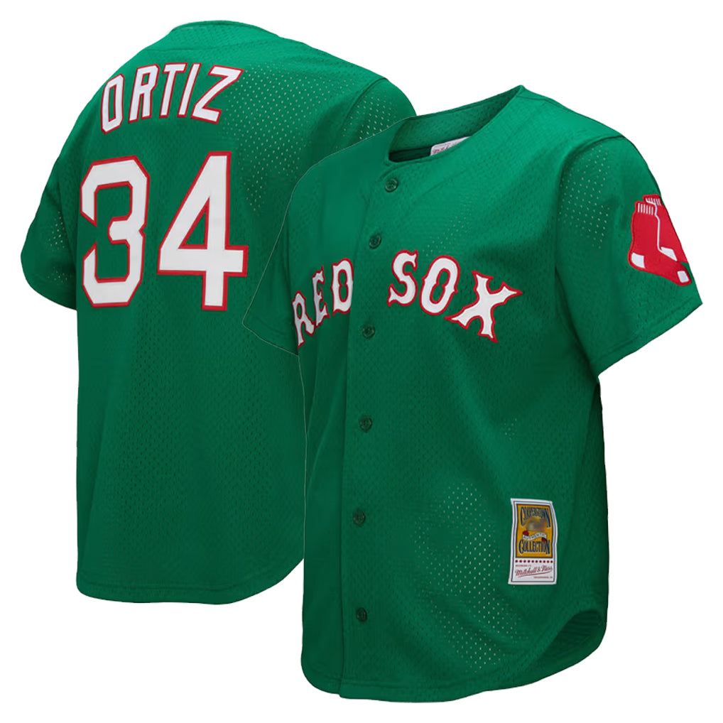 Kooe B.Red Sox #34 David Ortiz Player Green Mitchell & Ness Cooperstown Collection Mesh Home Stitched Jerseys