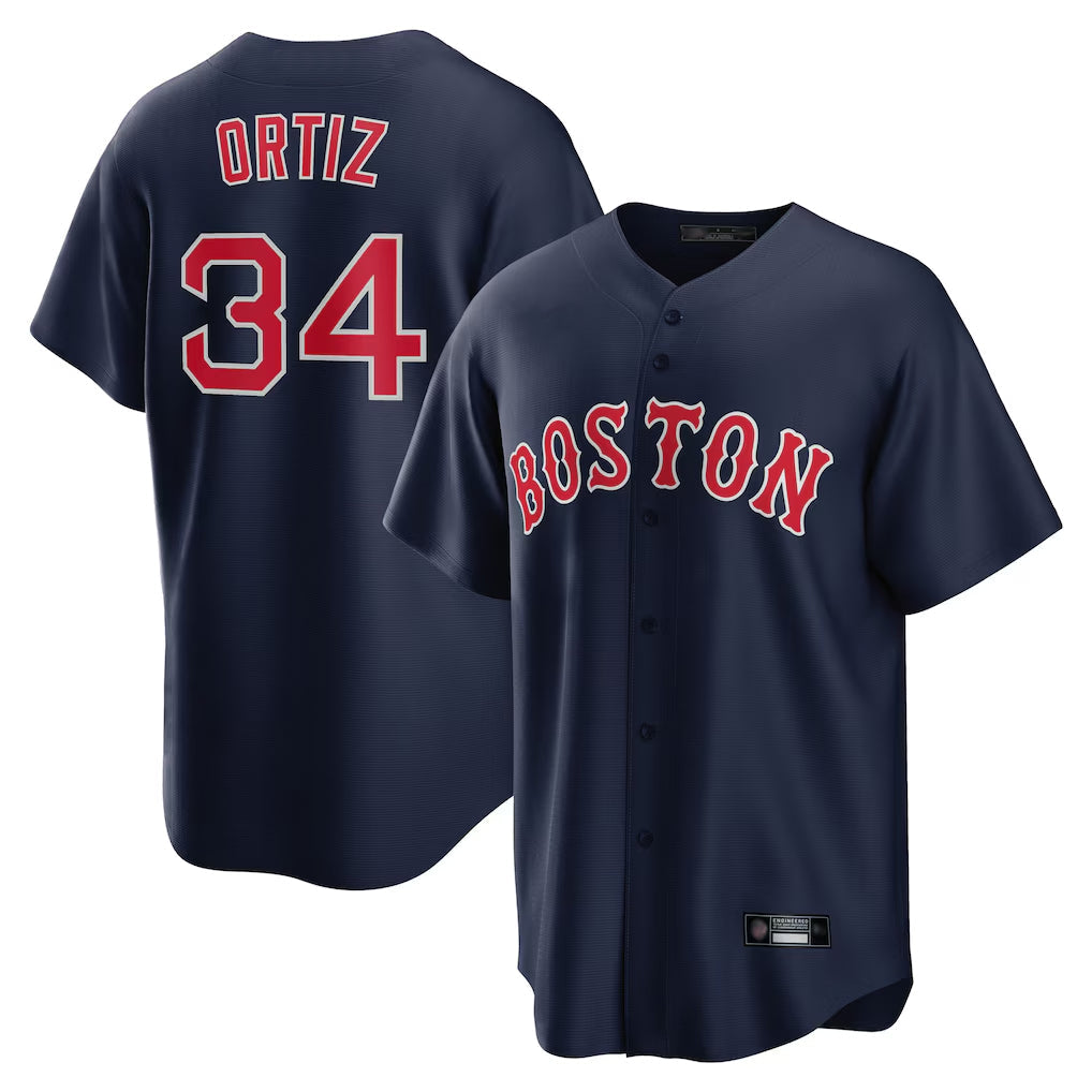 Kooe B.Red Sox #34 David Ortiz Player Navy Home Game Stitched Jerseys