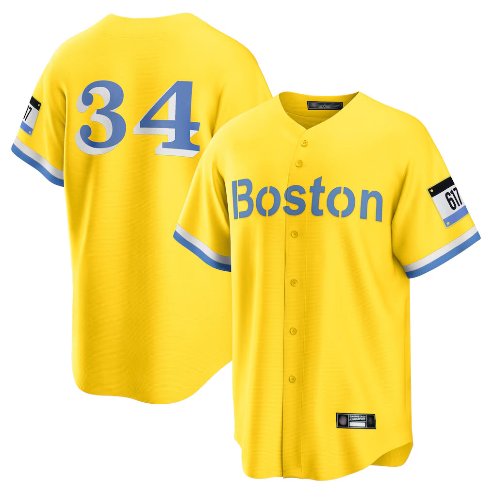 Kooe B.Red Sox #34 David Ortiz Player Yellow Home Game Stitched Jerseys