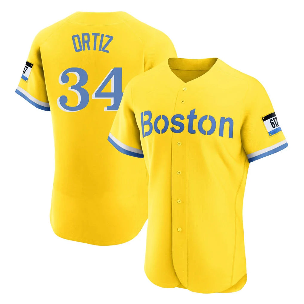 Kooe B.Red Sox #34 David Ortiz Player Yellow Limited Elite Home Game Stitched Jerseys