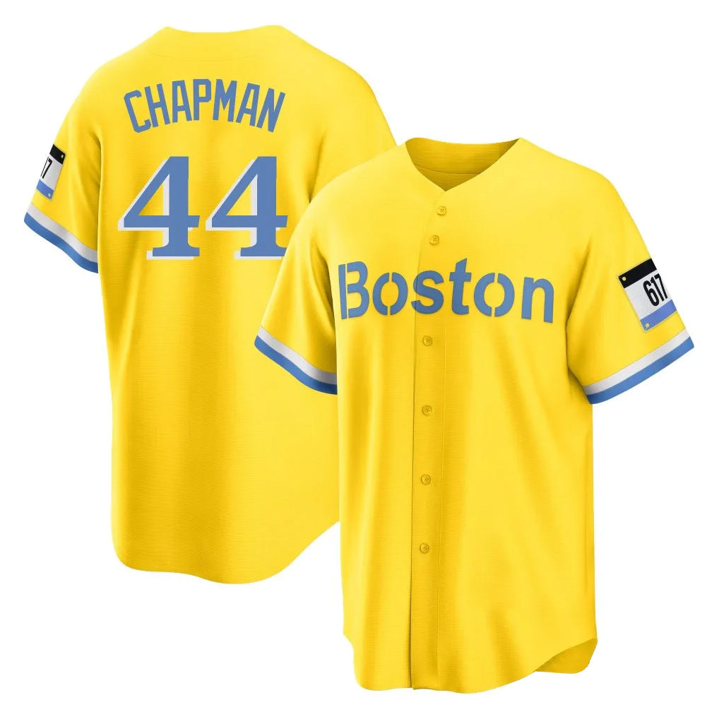 Kooe B.Red Sox #44 Aroldis Chapman Player Yellow Home Game Stitched Jerseys