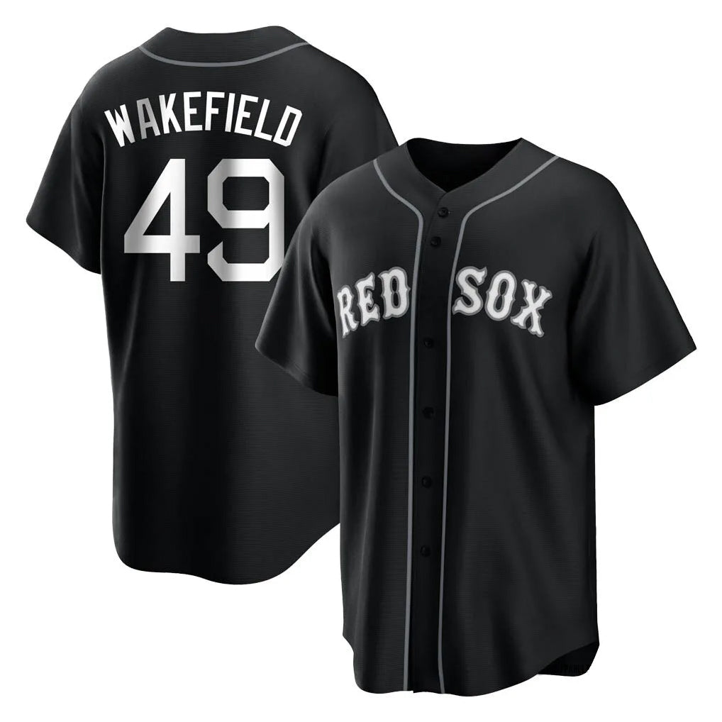 Kooe B.Red Sox #49 Tim Wakefield Player Black Home Game Stitched Jerseys