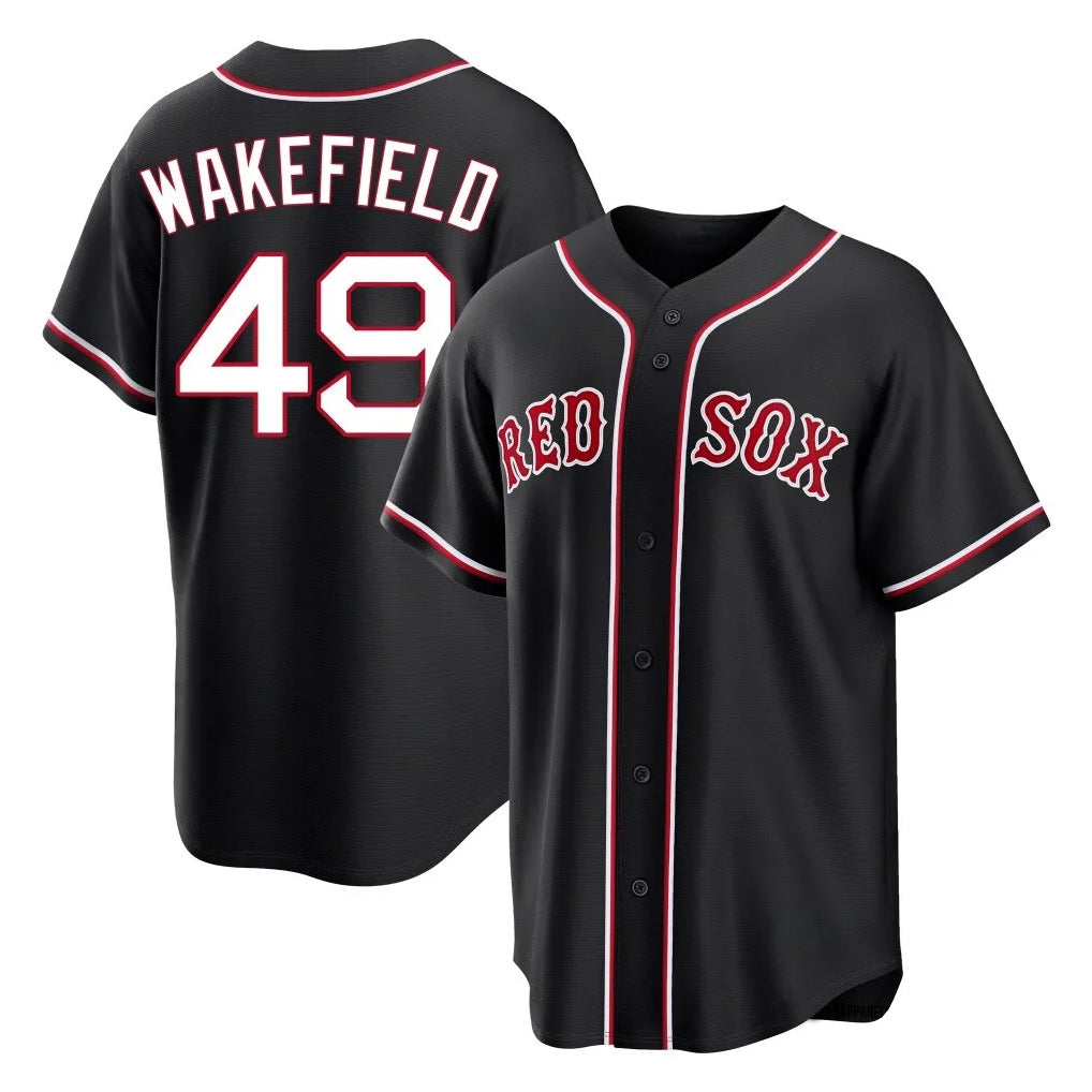 Kooe B.Red Sox #49 Tim Wakefield Player Black Out Home Game Stitched Jerseys