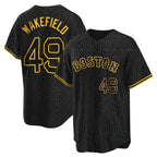Kooe B.Red Sox #49 Tim Wakefield Player Black Snake Skin City Home Game Stitched Jerseys
