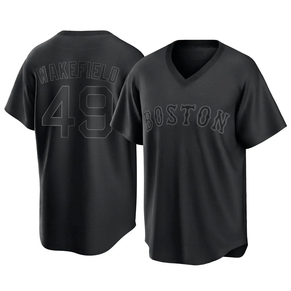 Kooe B.Red Sox #49 Tim Wakefield Player Black T-shirt Home Game Stitched Jerseys