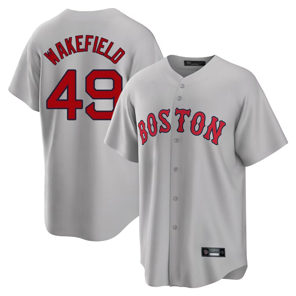 Kooe B.Red Sox #49 Tim Wakefield Player Gray Road Home Game Stitched Jerseys