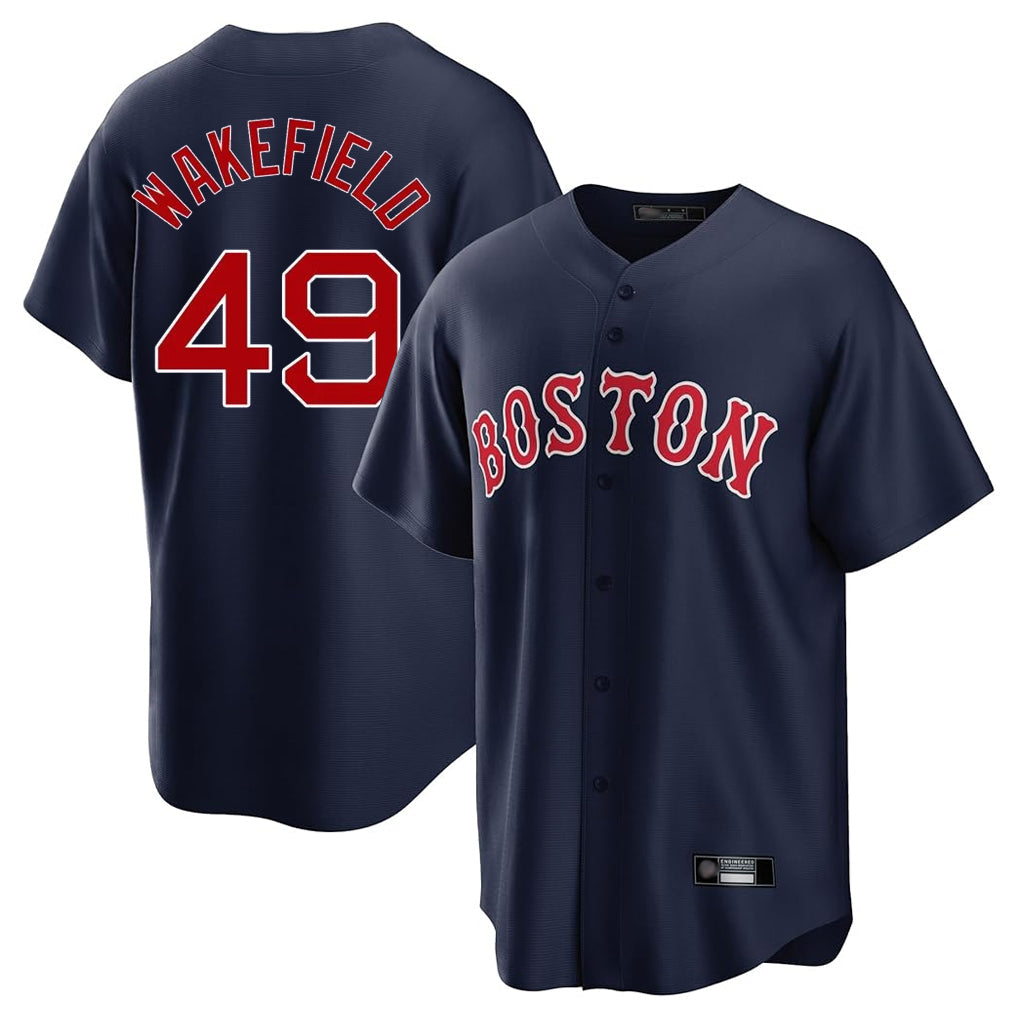 Kooe B.Red Sox #49 Tim Wakefield Player Navy Home Game Stitched Jerseys