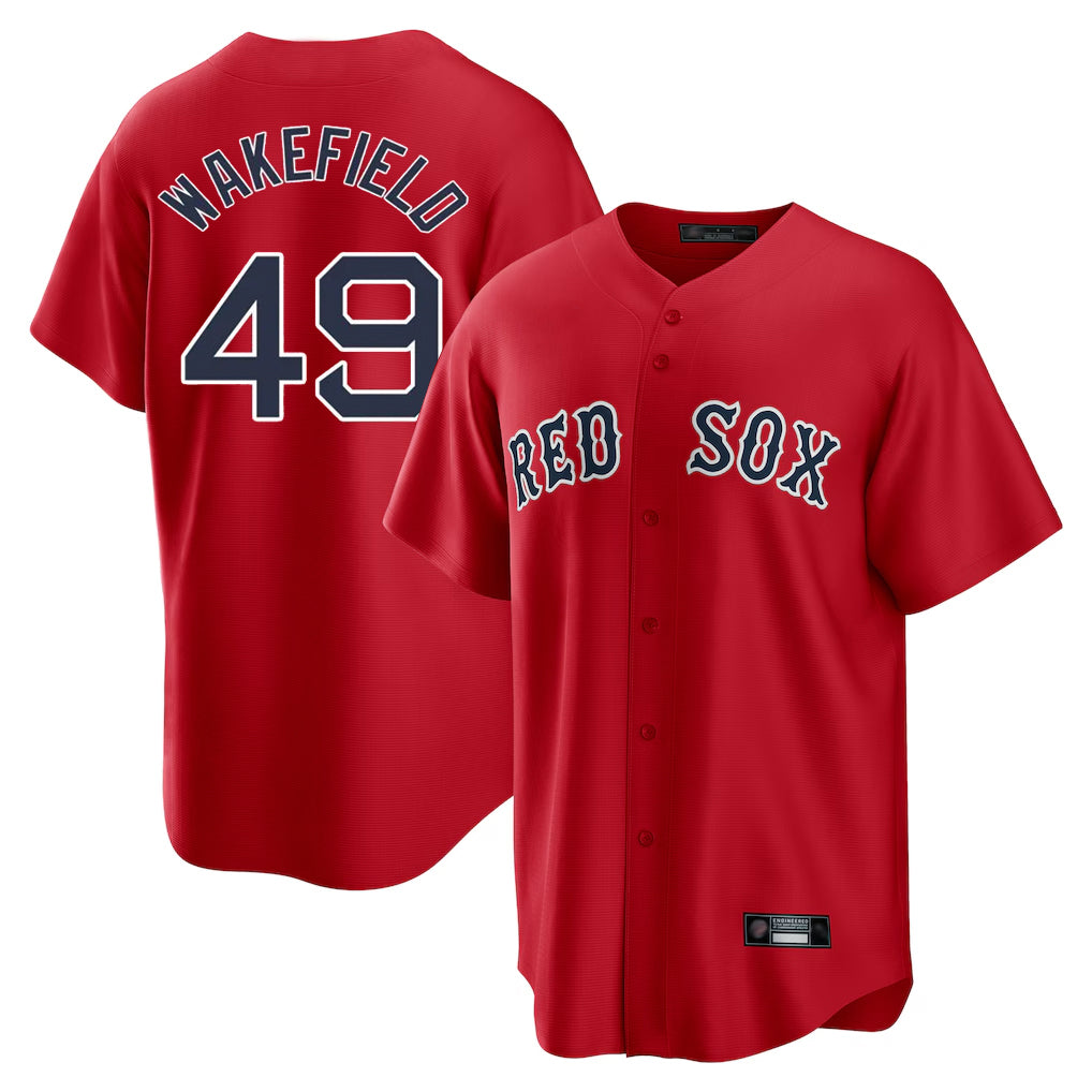 Kooe B.Red Sox #49 Tim Wakefield Player Red Home Game Stitched Jerseys