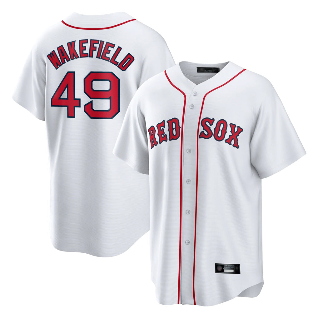 Kooe B.Red Sox #49 Tim Wakefield Player White Home Game Stitched Jerseys