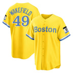 Kooe B.Red Sox #49 Tim Wakefield Player Yellow Home Game Stitched Jerseys