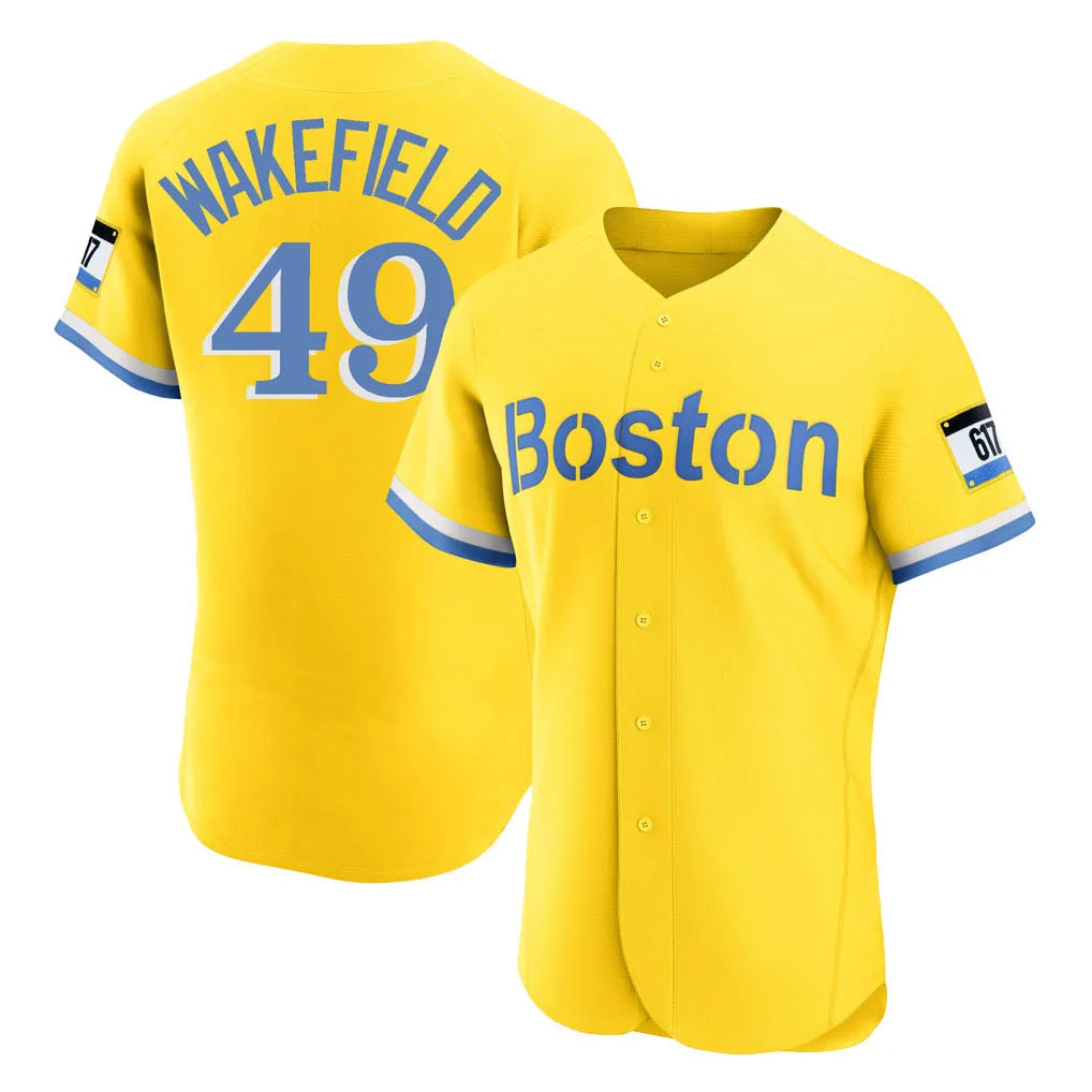 Kooe B.Red Sox #49 Tim Wakefield Player Yellow Limited Elite Home Game Stitched Jerseys