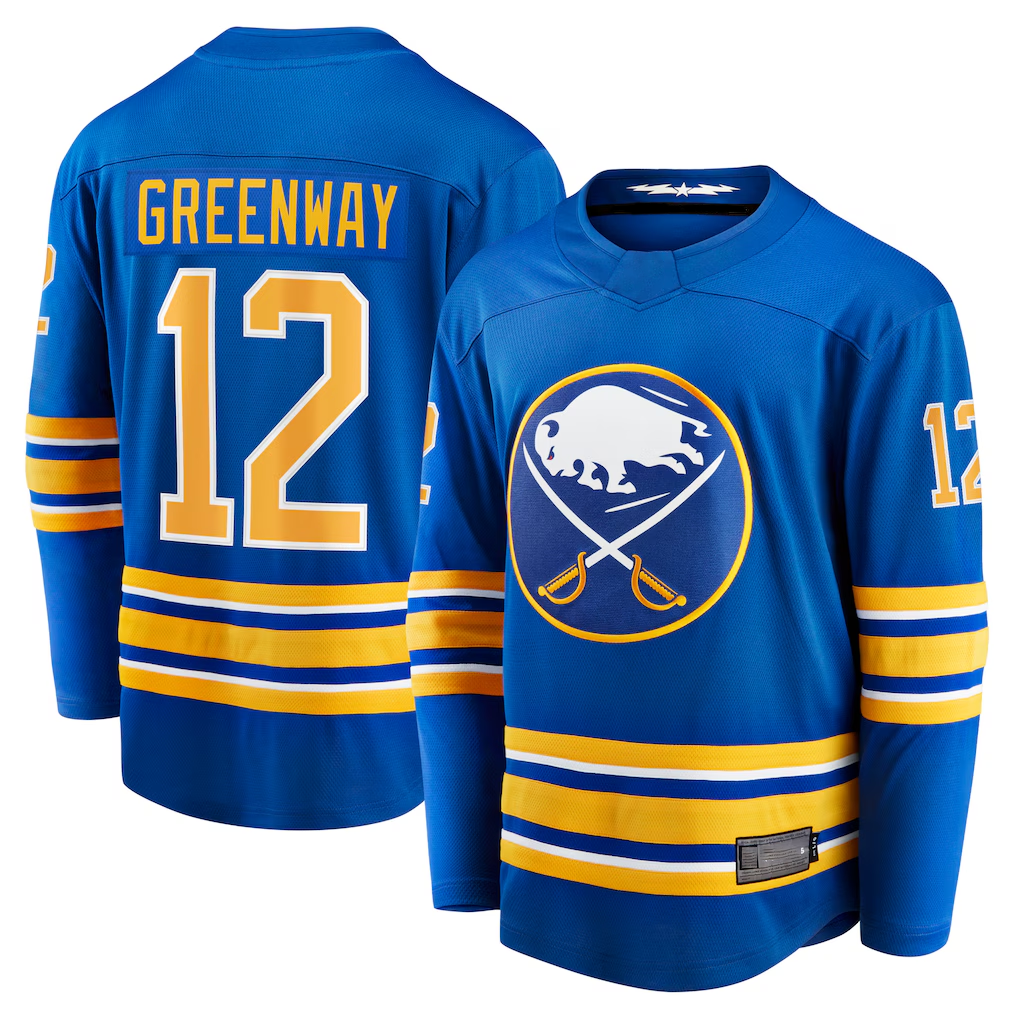 Kooe B.Sabres #12 Jordan Greenway Royal Home Breakaway Stitched Jerseys