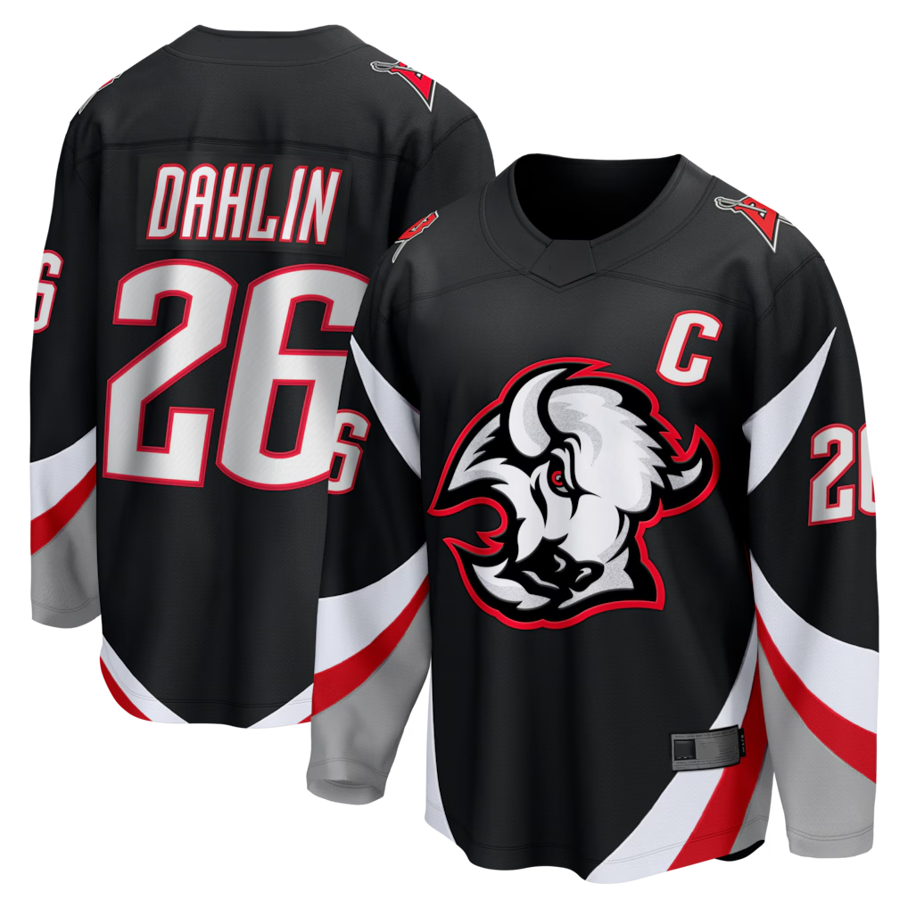 Kooe B.Sabres #26 Rasmus Dahlin Black Alternate Captain Patch Breakaway Stitched Jerseys