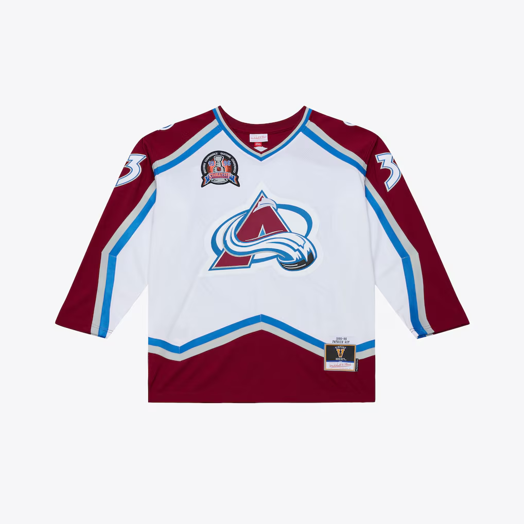 Kooe C.Avalanche Patrick Roy Mitchell & Ness White 1995 Power Play Jerseys