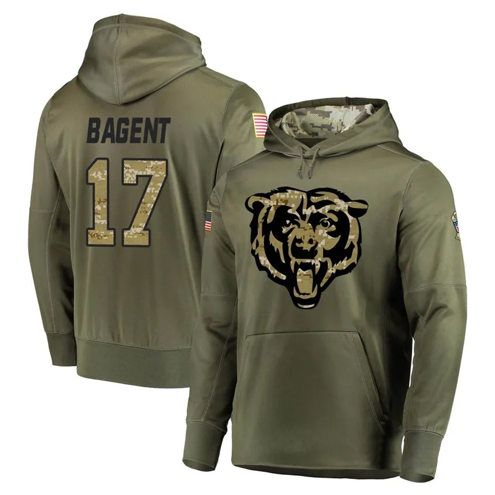 Kooe C.Bears #17 Tyson Bagent Player Olive Salute to Service Pullover Hoodies Home Game Stitched Jerseys