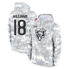 Kooe C.Bears #18 Caleb Williams Player Arctic Camo Salute to Service Pullover Hoodies Limited Stitched Jerseys