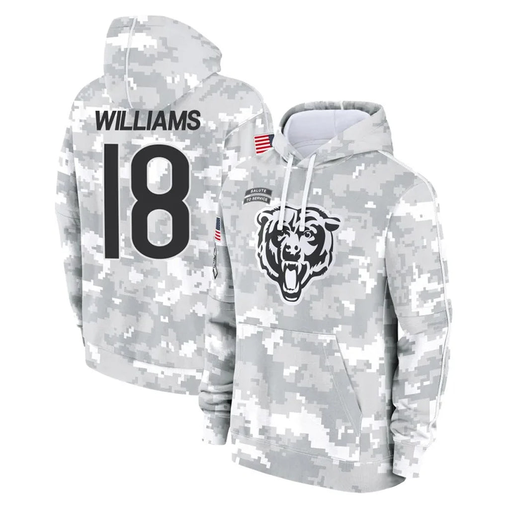 Kooe C.Bears #18 Caleb Williams Player Arctic Camo Salute to Service Pullover Hoodies Limited Stitched Jerseys