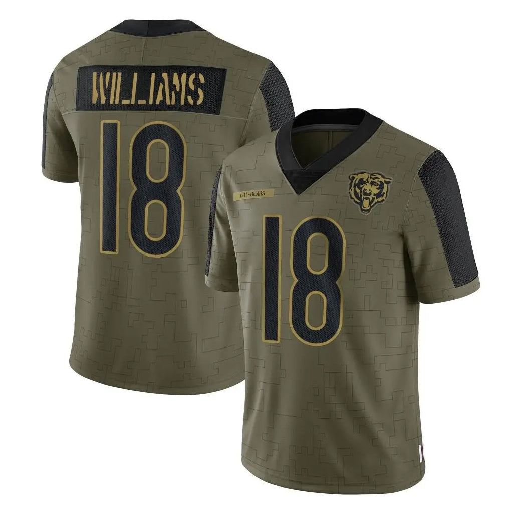 Kooe C.Bears #18 Caleb Williams Player Olive Salute to Service Limited Stitched Jerseys