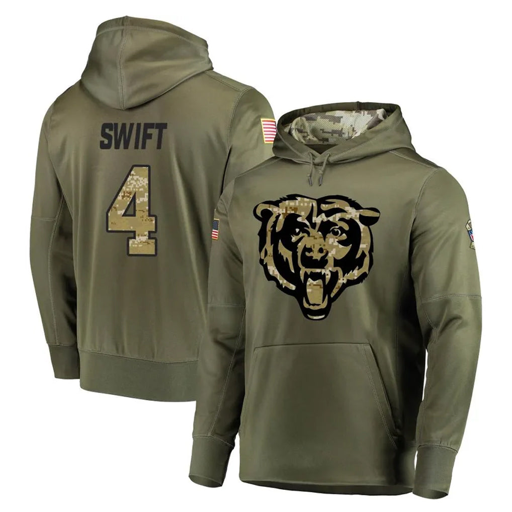 Kooe C.Bears #4 D'Andre Swift Player Olive Salute to Service Pullover Hoodies Home Game Stitched Jerseys