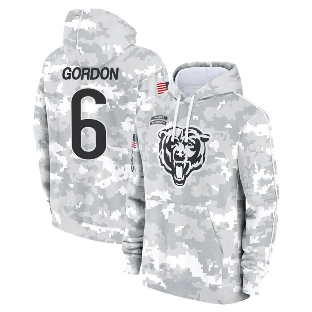 Kooe C.Bears #6 Kyler Gordon Player Arctic Camo Salute to Service Pullover Hoodies Limited Stitched Jerseys