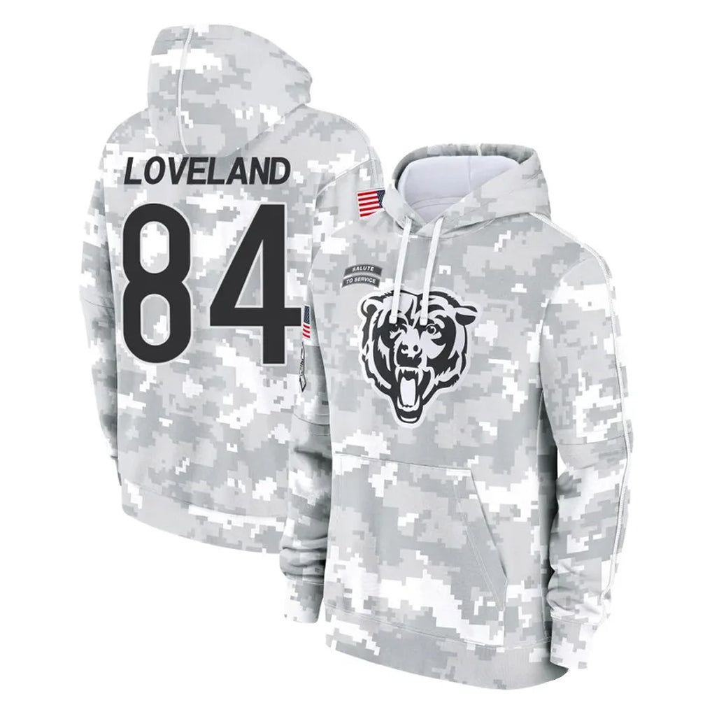 Kooe C.Bears #84 Colston Loveland Player Arctic Camo Salute to Service Pullover Hoodies Limited Stitched Jerseys