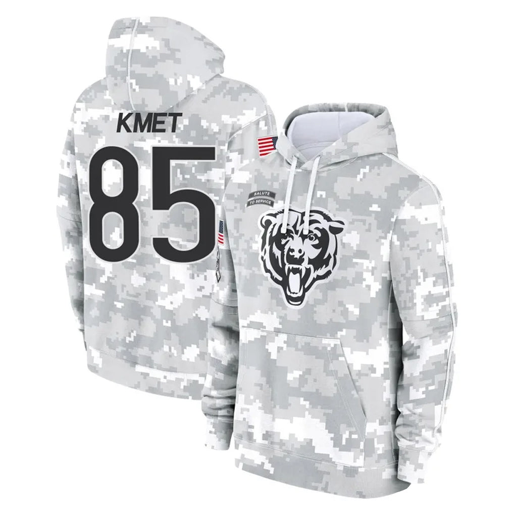 Kooe C.Bears #85 Cole Kmet Player Arctic Camo Salute to Service Pullover Hoodies Limited Stitched Jerseys