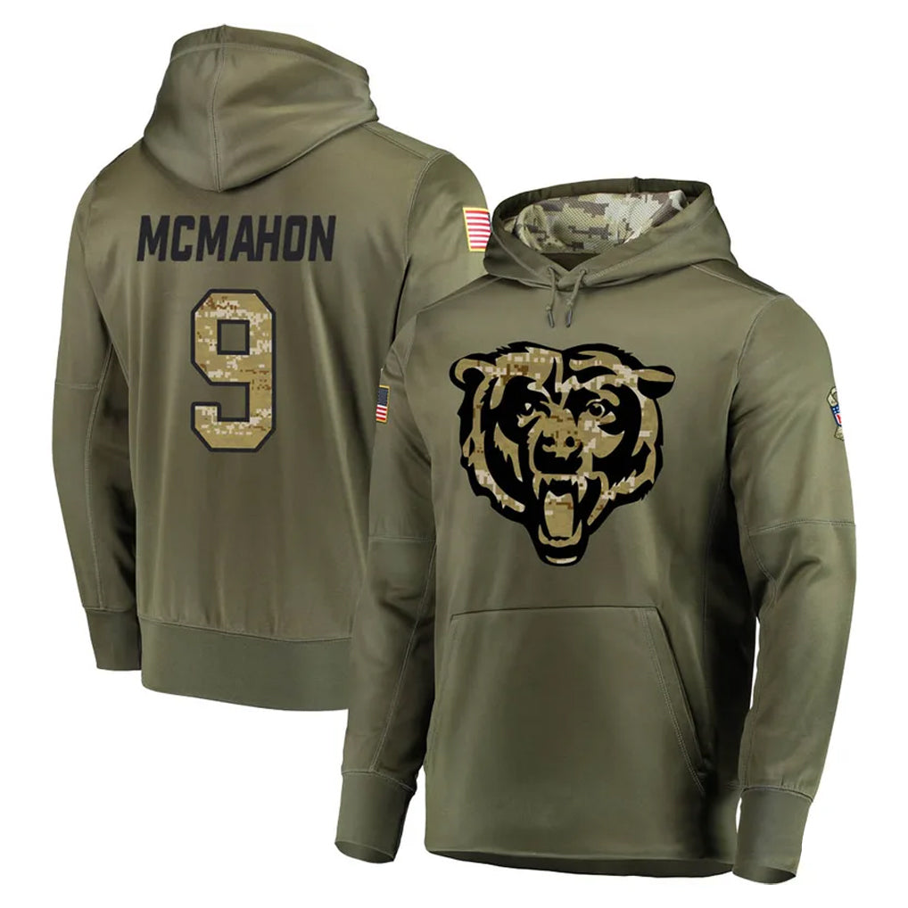 Kooe C.Bears #9 Jim McMahon Player Olive Salute to Service Pullover Hoodies Home Game Stitched Jerseys