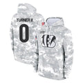 Kooe C.Bengals #0 DJ Turner II Player Arctic Camo Salute to Service Pullover Hoodie Limited Stitched Jerseys