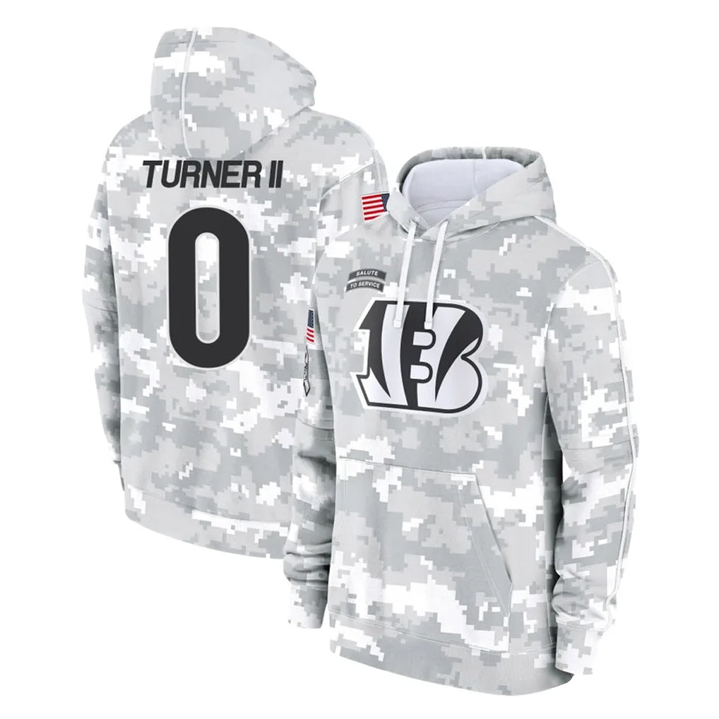 Kooe C.Bengals #0 DJ Turner II Player Arctic Camo Salute to Service Pullover Hoodie Limited Stitched Jerseys
