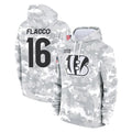 Kooe C.Bengals #16 Joe Flacco Player Arctic Camo Salute to Service Pullover Hoodie Limited Stitched Jerseys