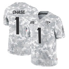Kooe C.Bengals #1 Ja'Marr Chase Player Arctic Camo Salute to Service Limited Stitched Jerseys