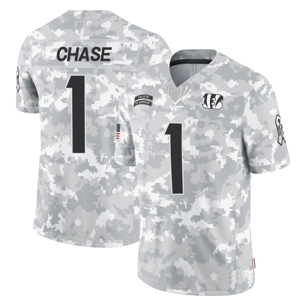 Kooe C.Bengals #1 Ja'Marr Chase Player Arctic Camo Salute to Service Limited Stitched Jerseys