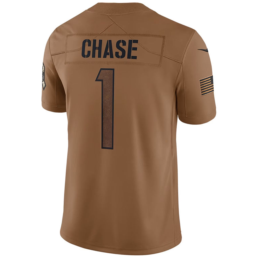 Kooe C.Bengals #1 Ja'Marr Chase Player BROWN Salute To Service Limited Stitched Jerseys
