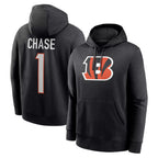 Kooe C.Bengals #1 Ja'Marr Chase Player Black Salute to Service Pullover Hoodies Game Stitched Jerseys
