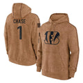 Kooe C.Bengals #1 Ja'Marr Chase Player Brown Salute to Service Pullover Hoodie Limited Stitched Jerseys