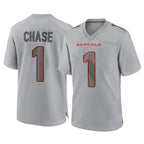 Kooe C.Bengals #1 Ja'Marr Chase Player Gray Atmosphere Fashion Game Stitched Jerseys