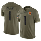 Kooe C.Bengals #1 Ja'Marr Chase Player Olive Salute to Service Limited Game Stitched Jerseys