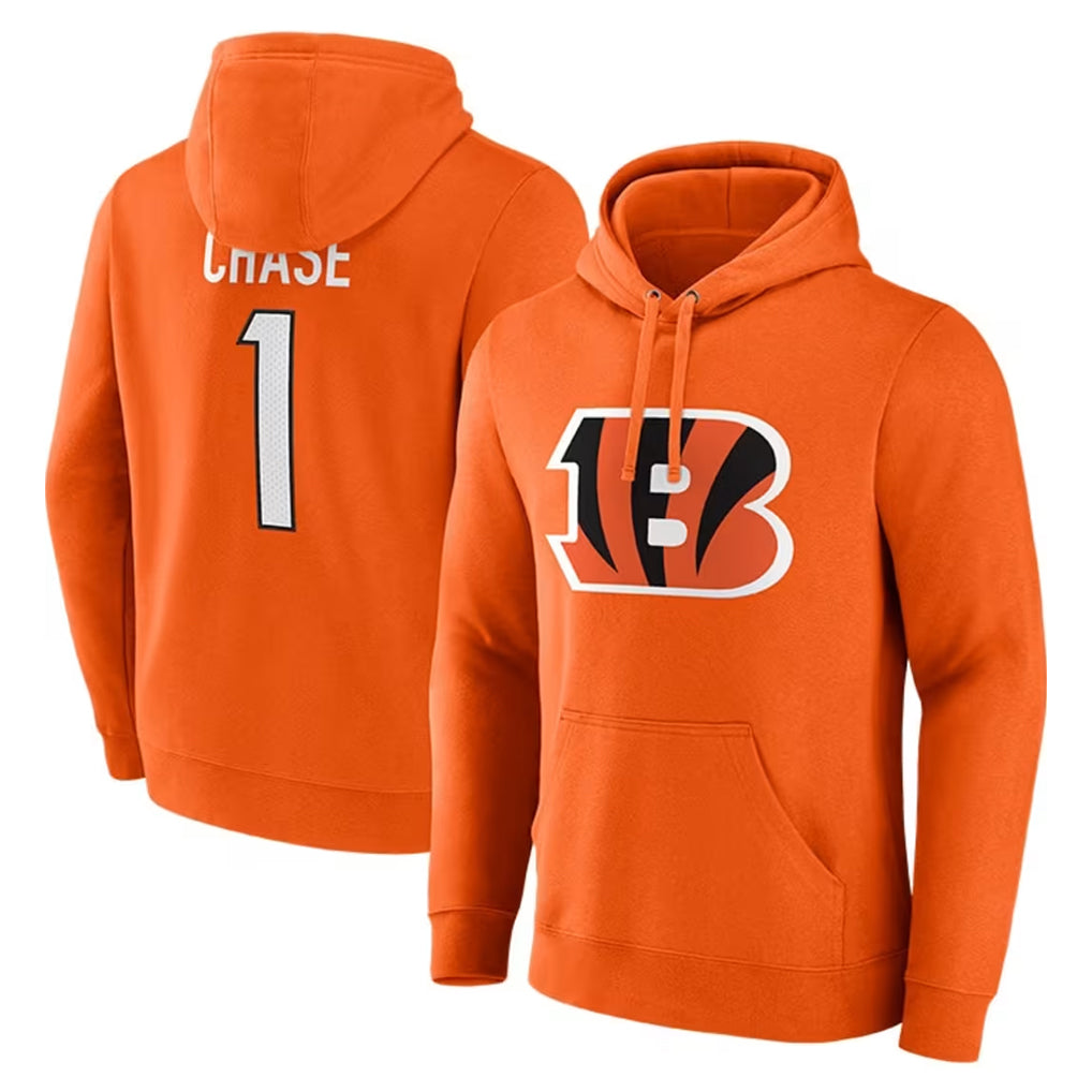 Kooe C.Bengals #1 Ja'Marr Chase Player Orange Salute to Service Pullover Hoodie Limited Stitched Jerseys