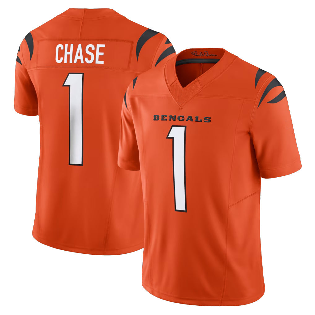 Kooe C.Bengals #1 Ja'Marr Chase Player Orange Vapor F.U.S.E. Limited Home Game Stitched Jerseys