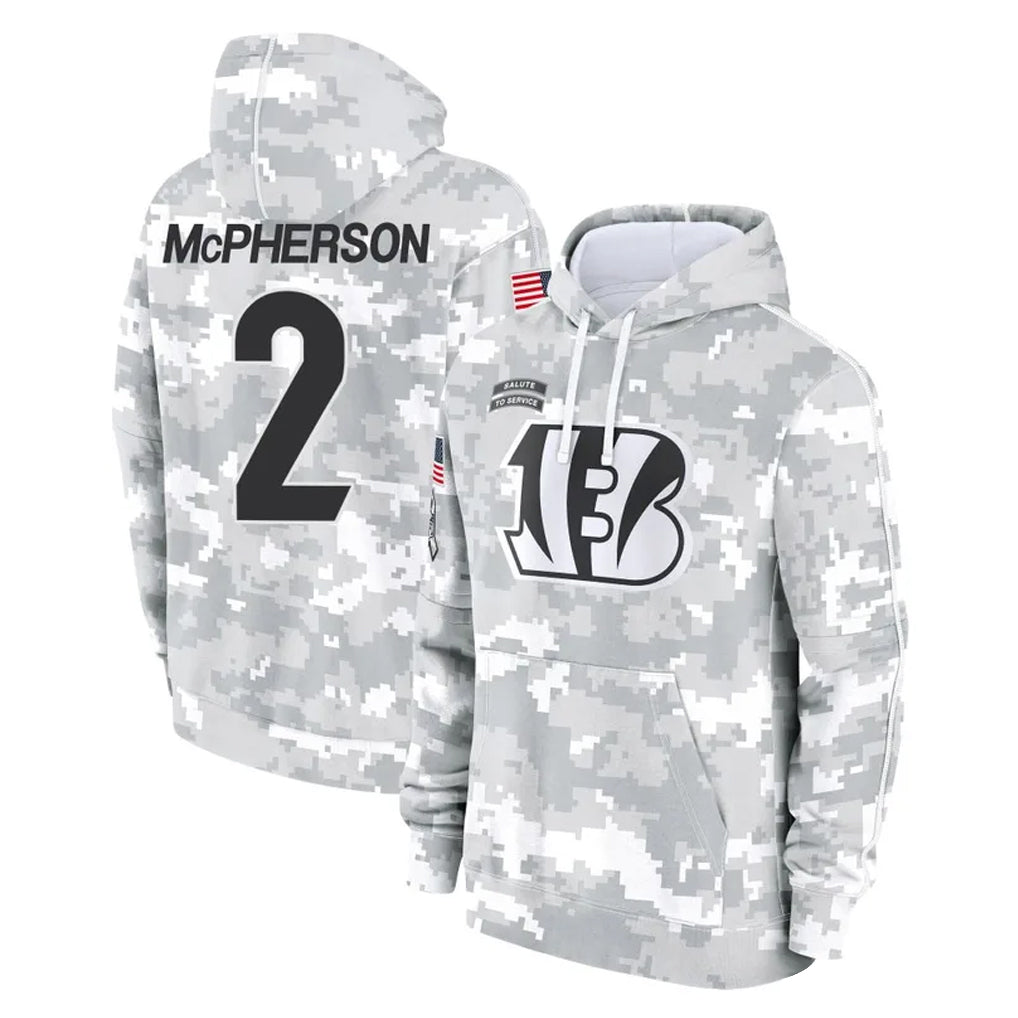 Kooe C.Bengals #2 Evan McPherson Player Arctic Camo Salute to Service Pullover Hoodie Limited Stitched Jerseys