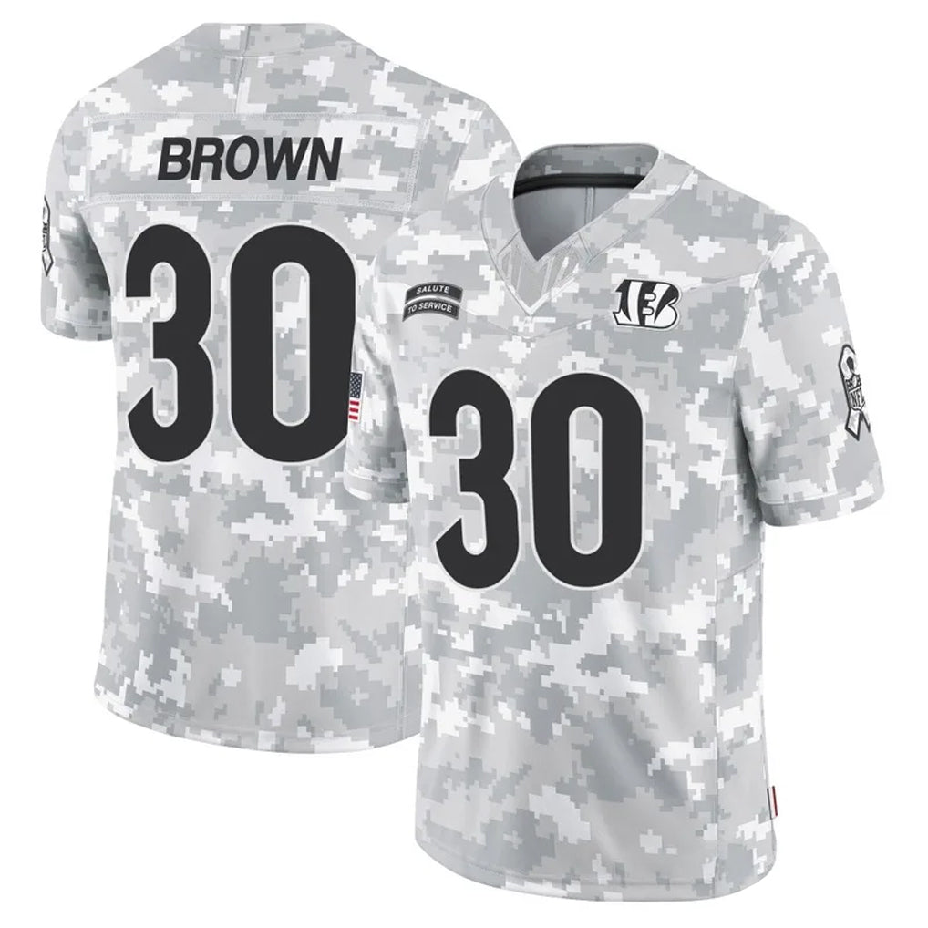 Kooe C.Bengals #30 Chase Brown Player Arctic Camo Salute to Service Limited Stitched Jerseys