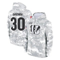 Kooe C.Bengals #30 Chase Brown Player Arctic Camo Salute to Service Pullover Hoodie Limited Stitched Jerseys