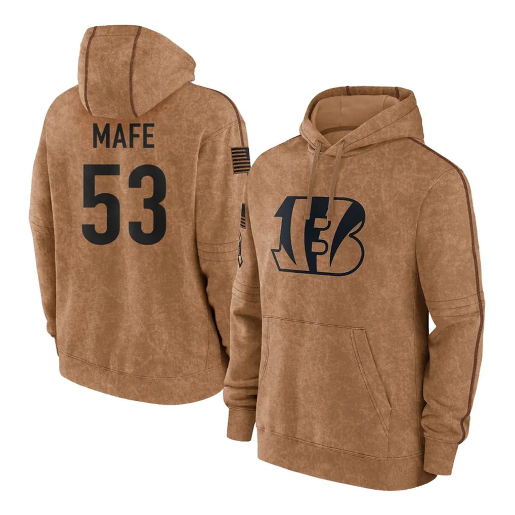 Kooe C.Bengals #53 Boye Mafe Player Brown Salute to Service Pullover Hoodie Limited Stitched Jerseys