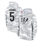 Kooe C.Bengals #5 Tee Higgins Player Arctic Camo Salute to Service Pullover Hoodie Limited Stitched Jerseys